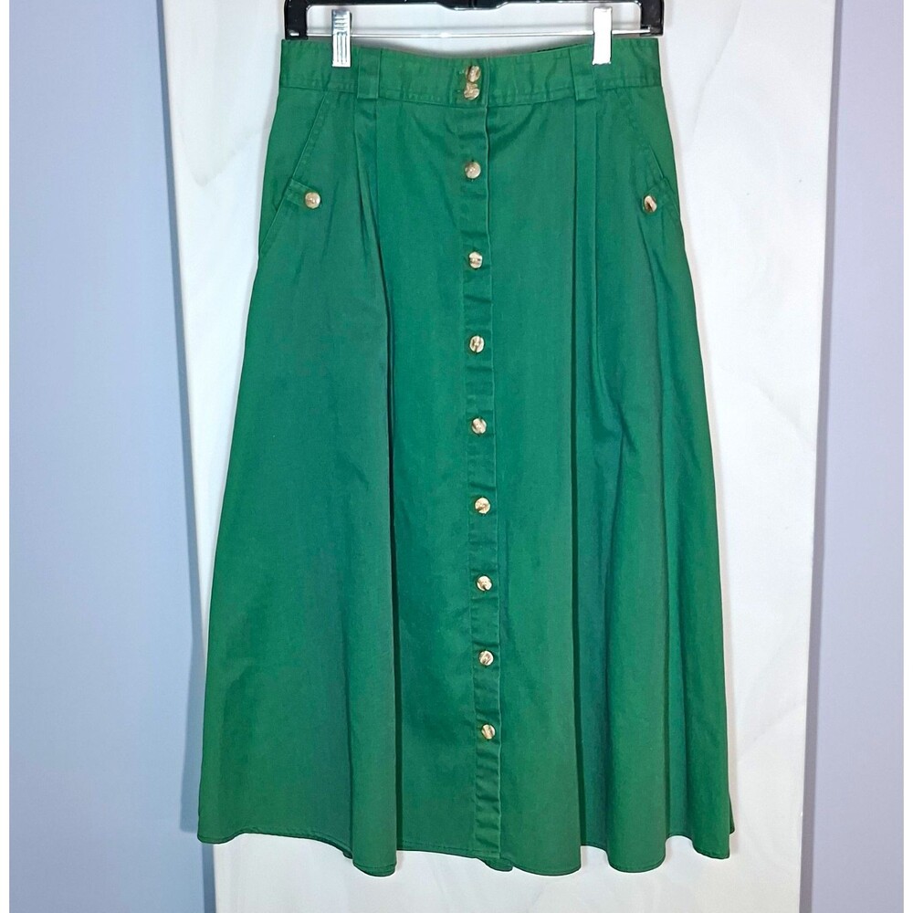 Cabin Creek Skirt 14 Green Denim Button Front A Line Midi Cottagecore Vintage